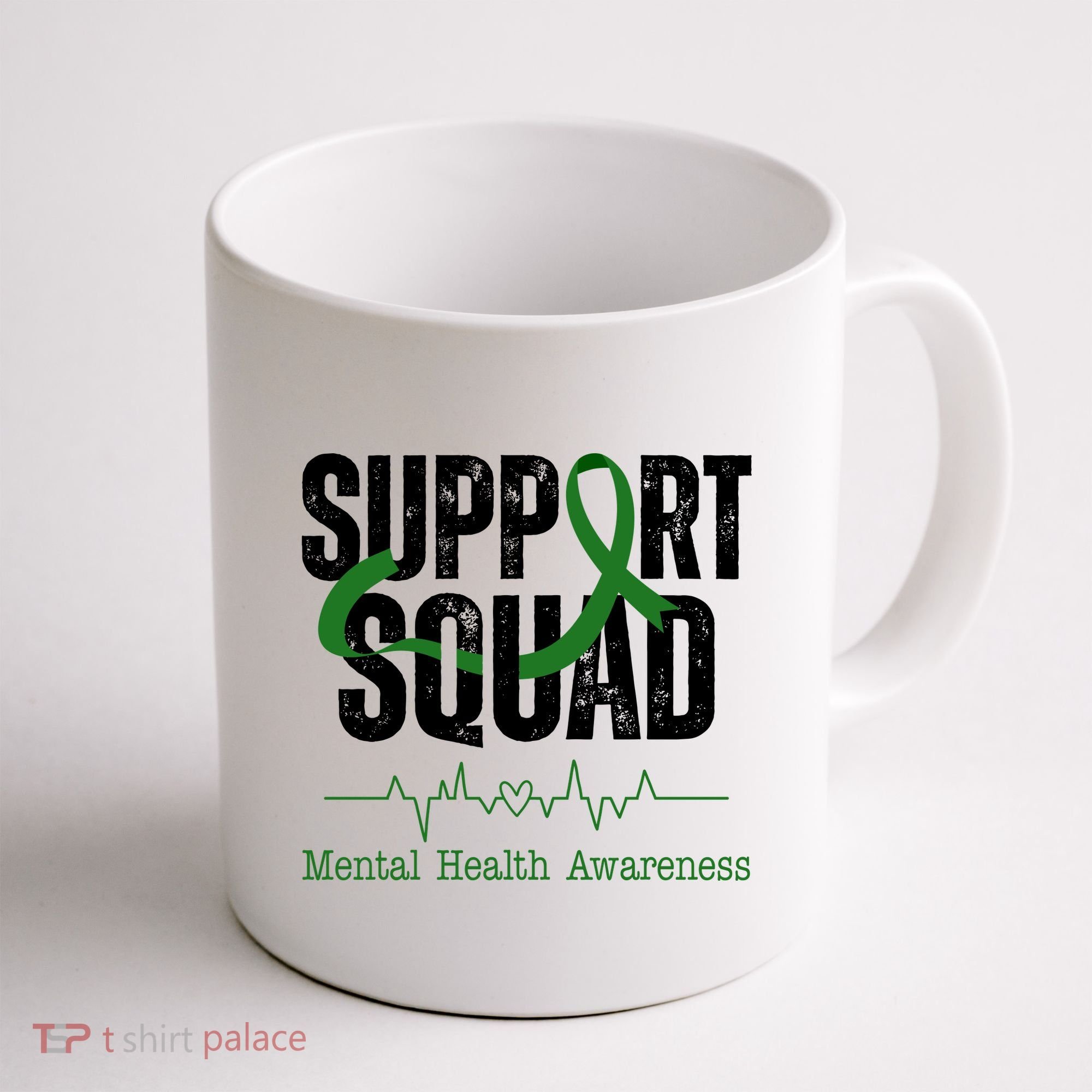 Support Squad Mental Health Awareness Heartbeat Ribbon Coffee Mug