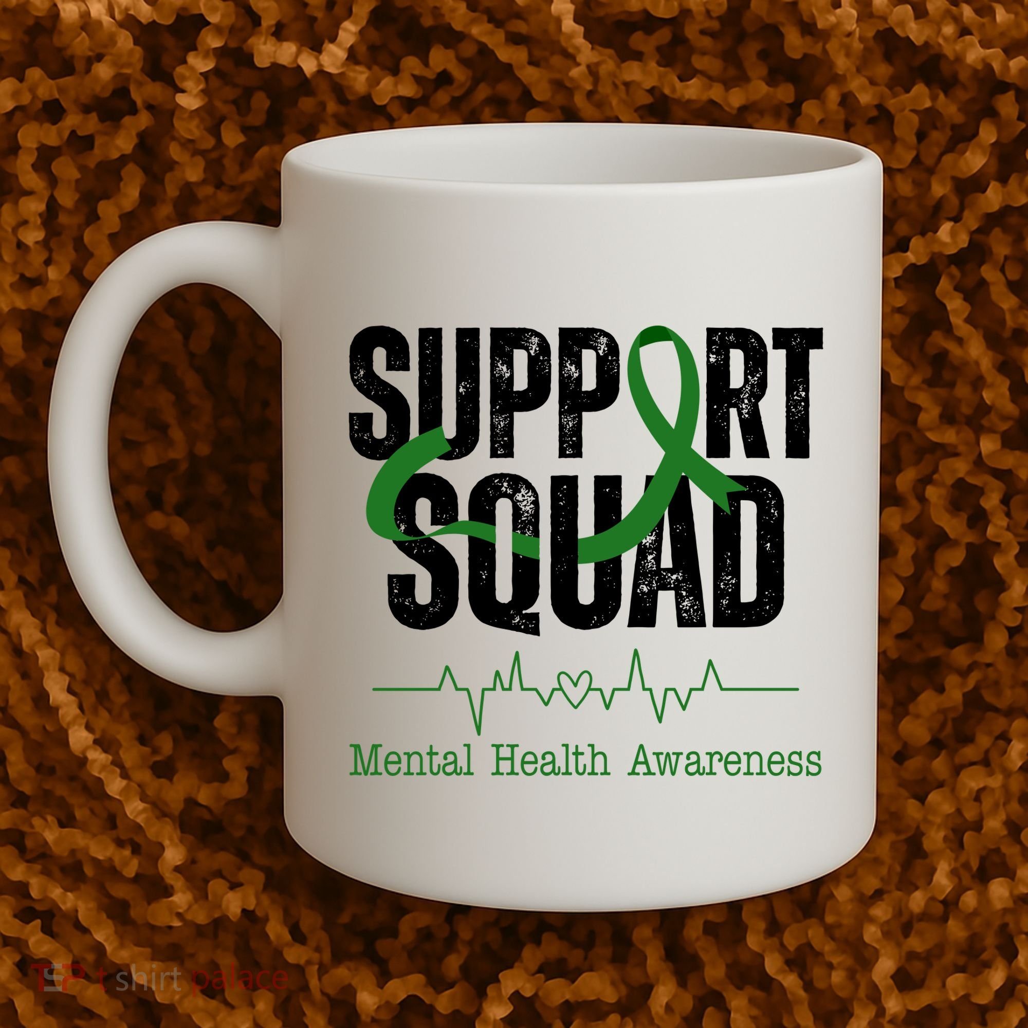 Support Squad Mental Health Awareness Heartbeat Ribbon Coffee Mug