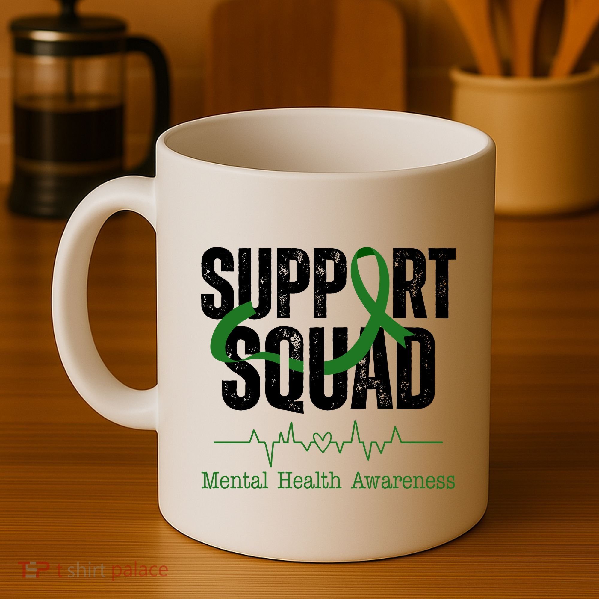 Support Squad Mental Health Awareness Heartbeat Ribbon Coffee Mug