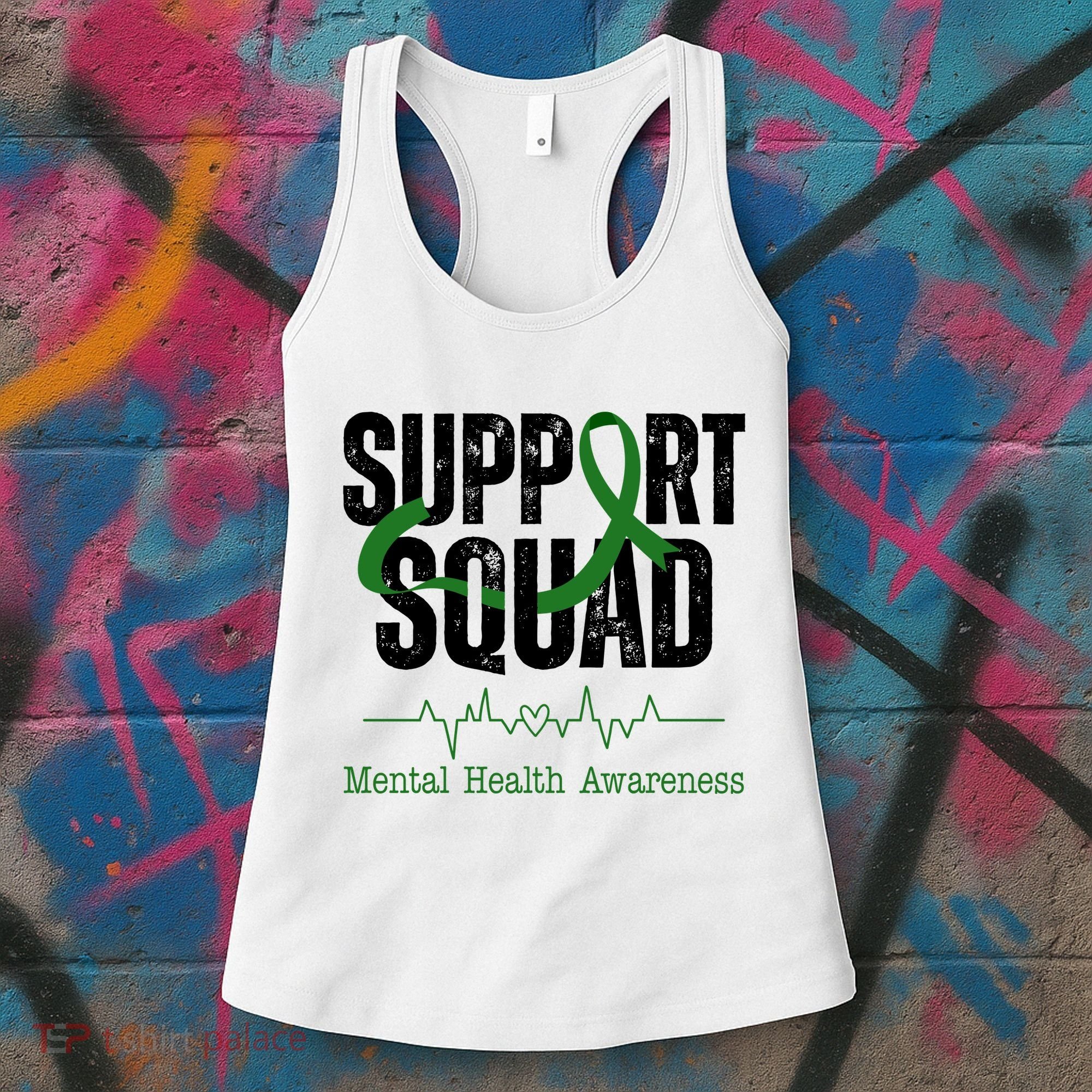 Support Squad Mental Health Awareness Heartbeat Ribbon Women's Tank Top