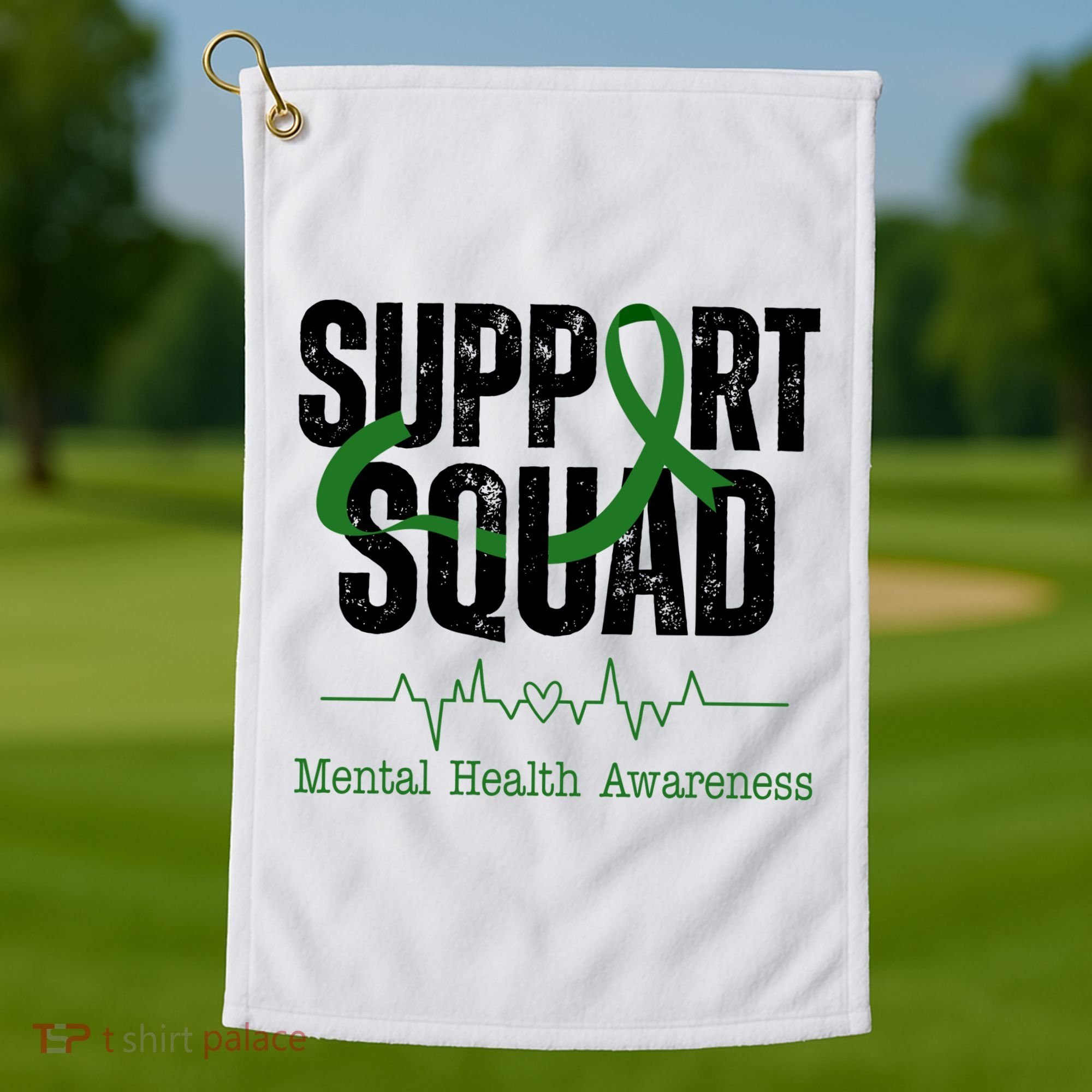 Support Squad Mental Health Awareness Heartbeat Ribbon Golf Towel