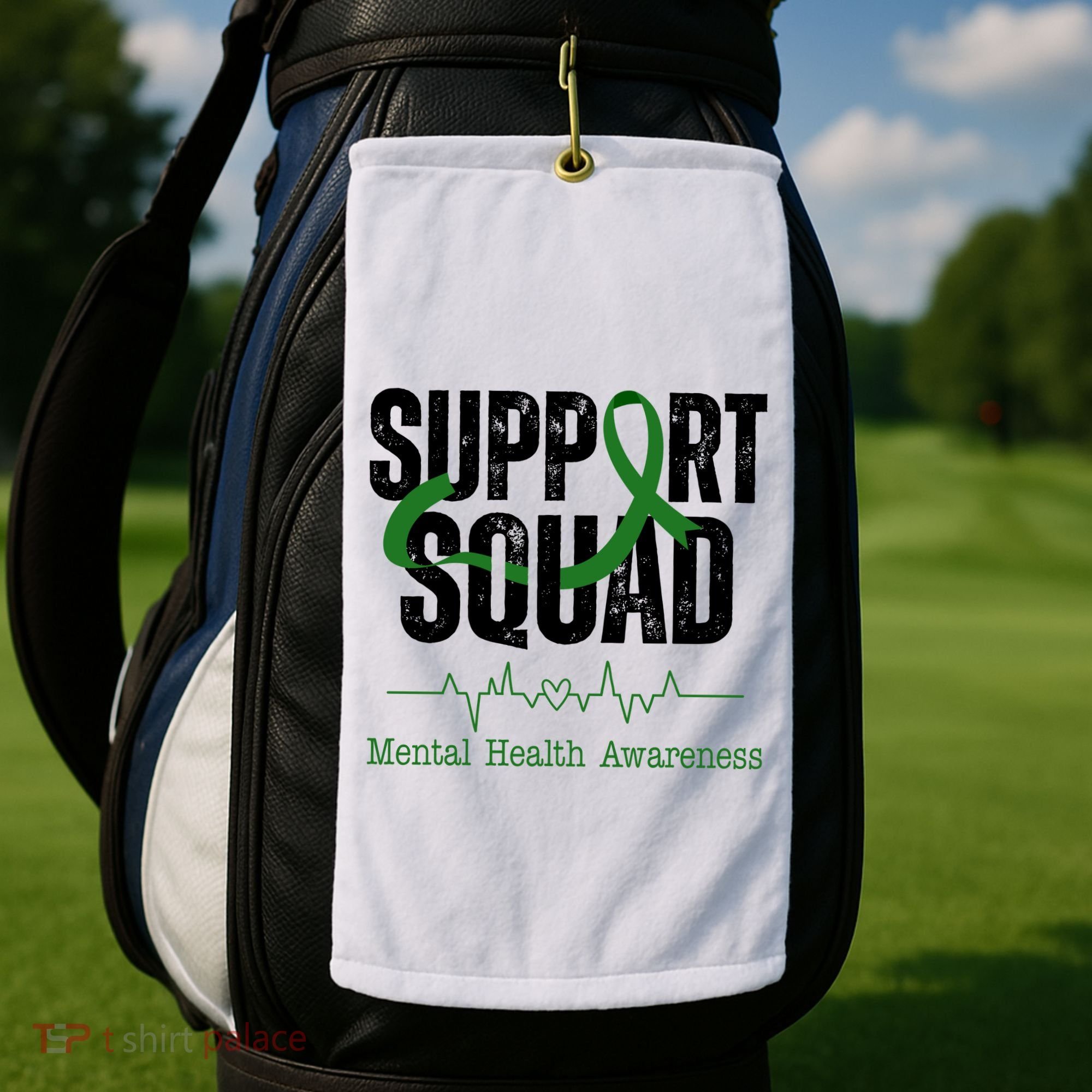 Support Squad Mental Health Awareness Heartbeat Ribbon Golf Towel