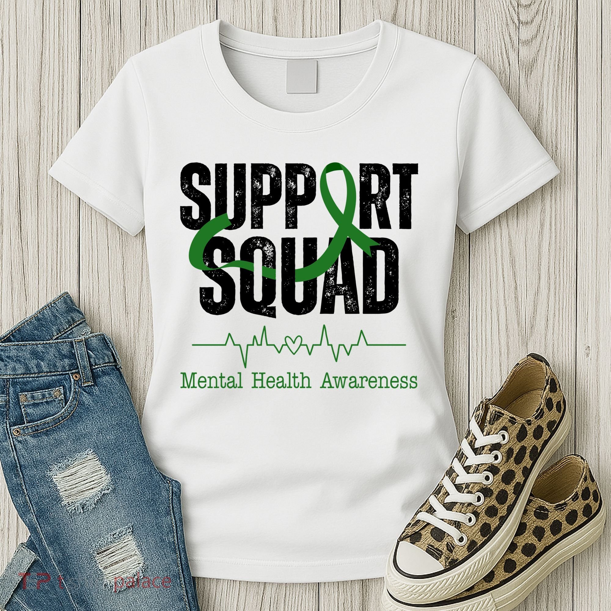 Support Squad Mental Health Awareness Heartbeat Ribbon Women's T-Shirt
