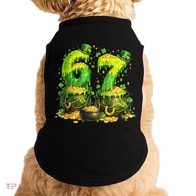 Six Seven Meme 67 St Patricks Day Shamrock Doggie Tank