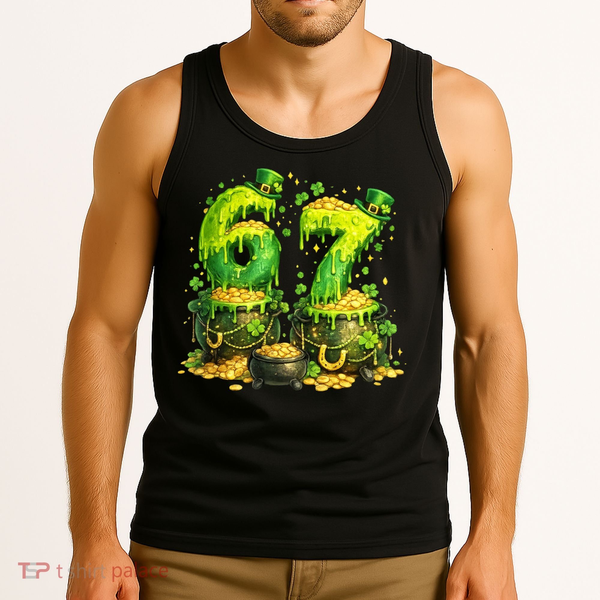 Six Seven Meme 67 St Patricks Day Shamrock Tank Top
