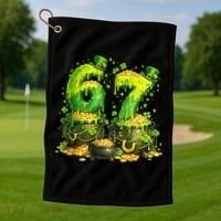 Six Seven Meme 67 St Patricks Day Shamrock Golf Towel thumb 1