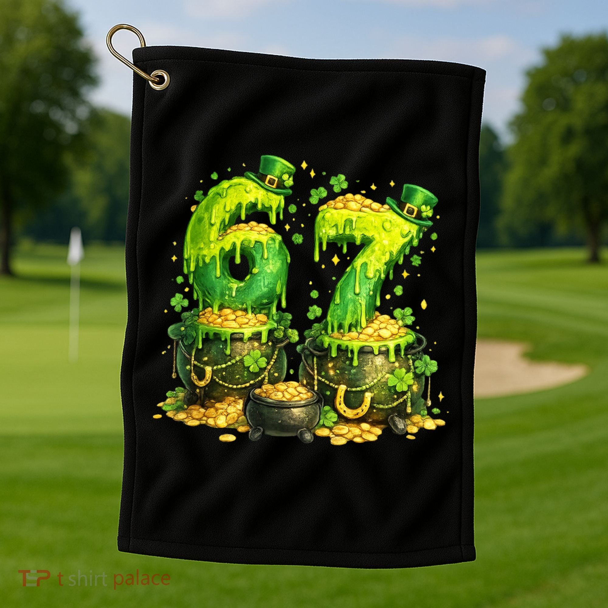 Six Seven Meme 67 St Patricks Day Shamrock Golf Towel