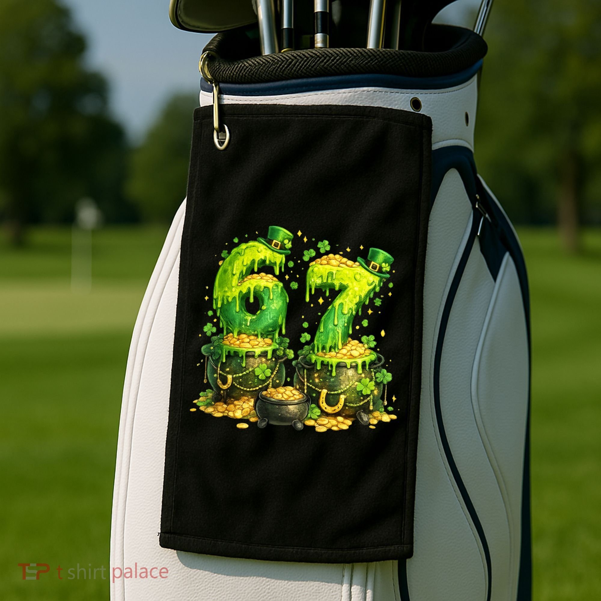 Six Seven Meme 67 St Patricks Day Shamrock Golf Towel