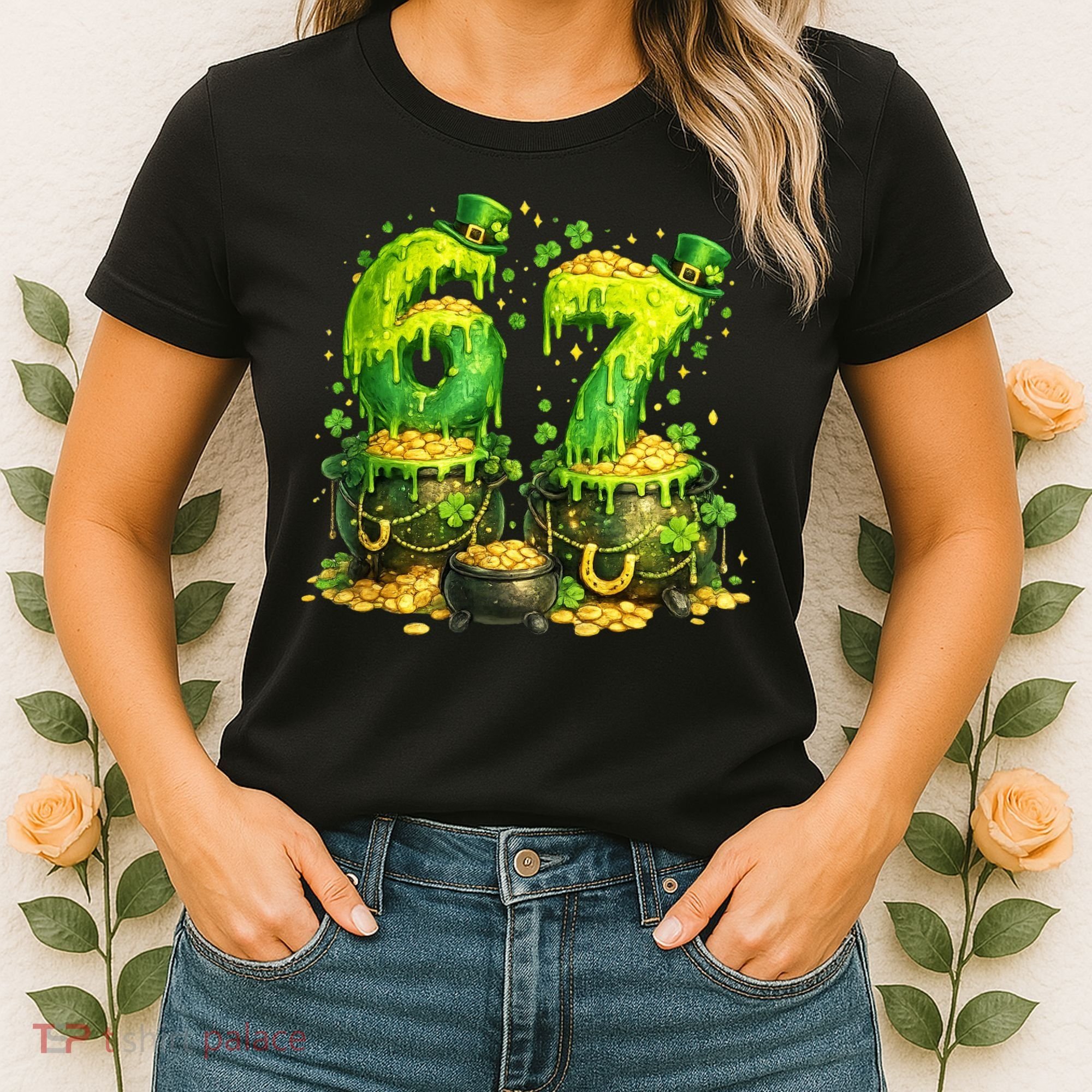 Six Seven Meme 67 St Patricks Day Shamrock Women's T-Shirt