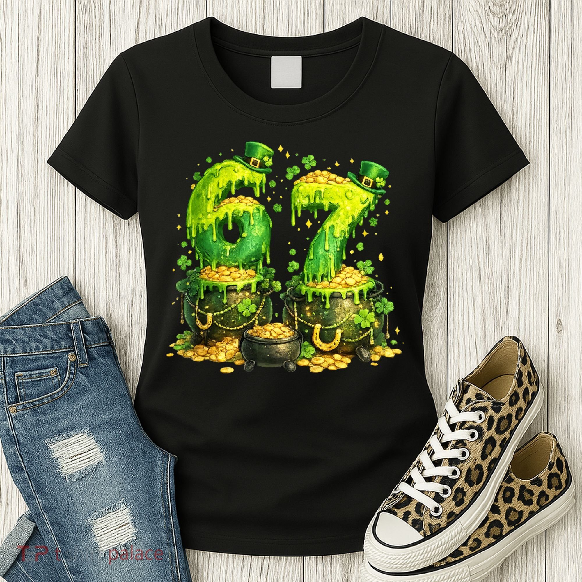 Six Seven Meme 67 St Patricks Day Shamrock Women's T-Shirt