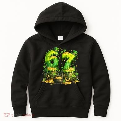 Six Seven Meme 67 St Patricks Day Shamrock Kids Hoodie