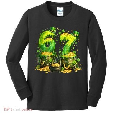 Six Seven Meme 67 St Patricks Day Shamrock Kids Long Sleeve Shirt