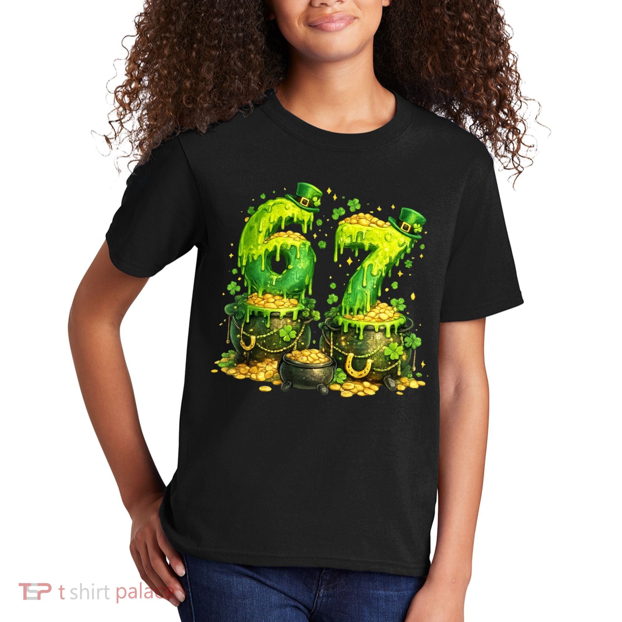 Six Seven Meme 67 St Patricks Day Shamrock Kids T-Shirt