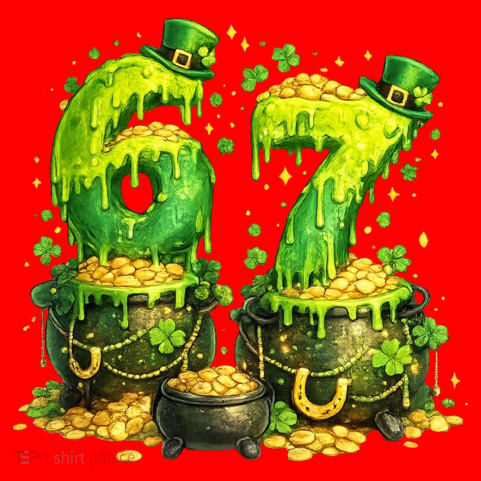 Six Seven Meme 67 St Patricks Day Shamrock Santa Hat