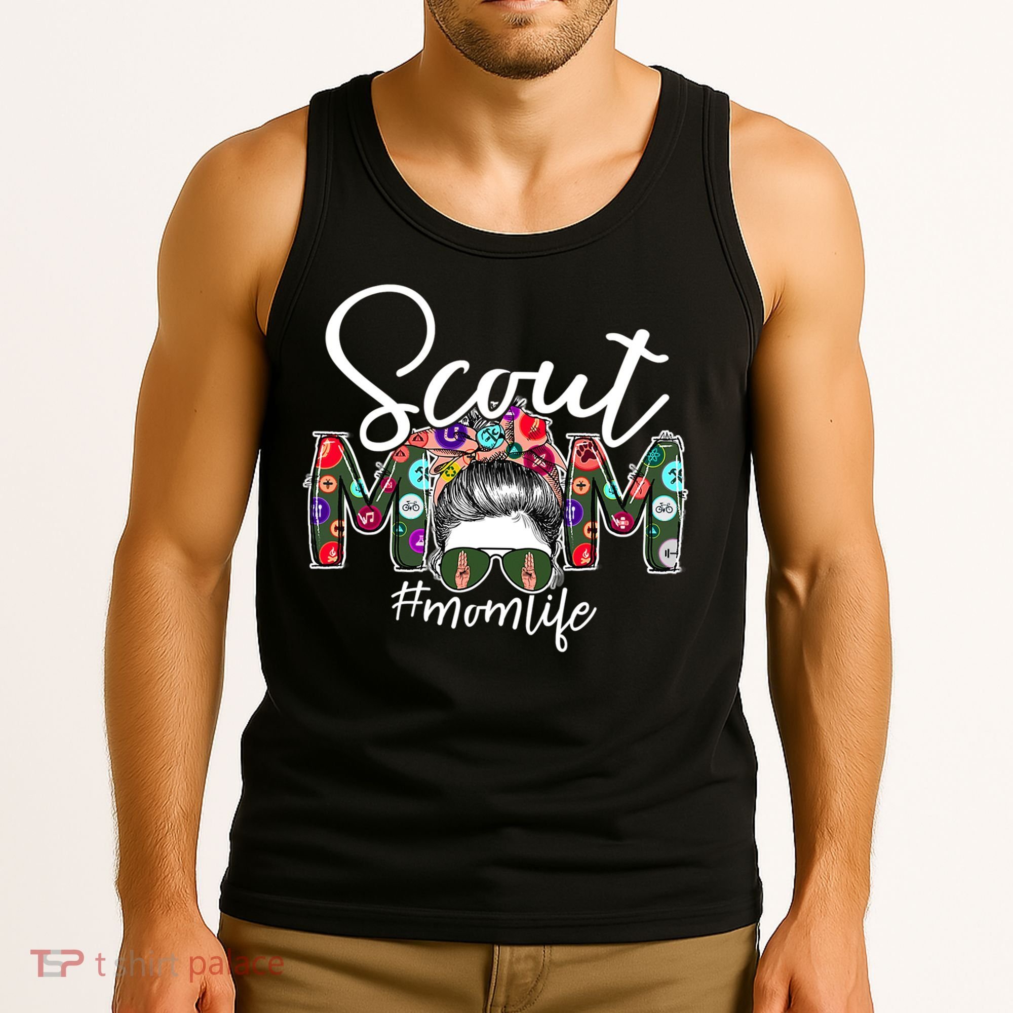 Scouting Scout Mom Life Messy Bun Hair Tank Top