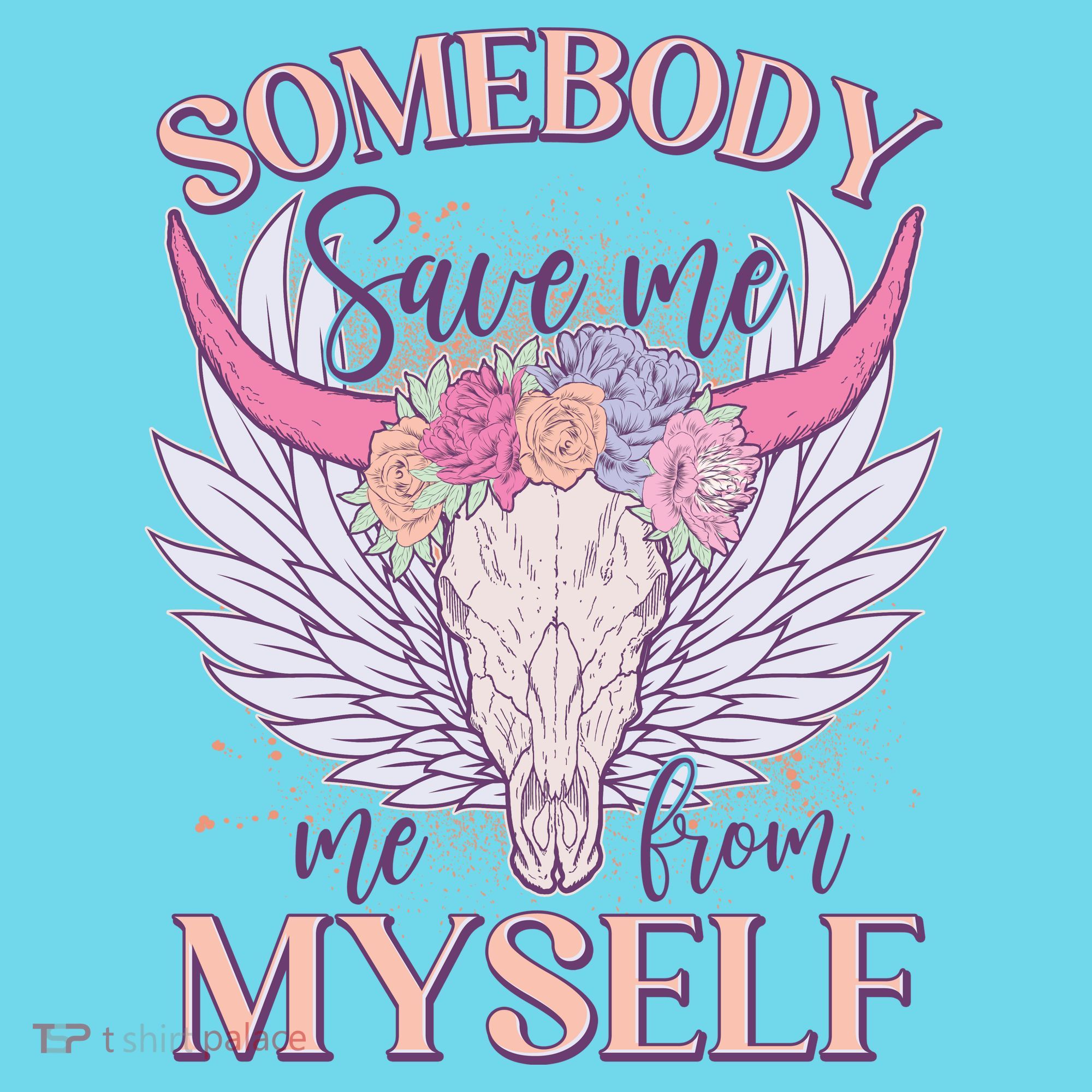 Somebody Save Me Me From Myself Vintage Boho Cow Skull T-Shirt