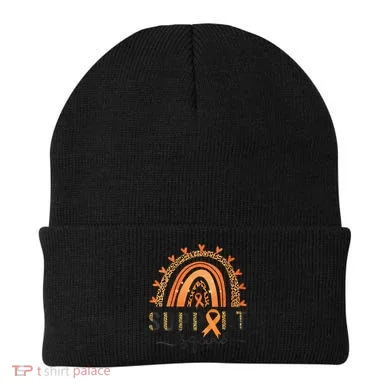 Support Squad Multiple Sclerosis Awareness Leopard Orange Beanie