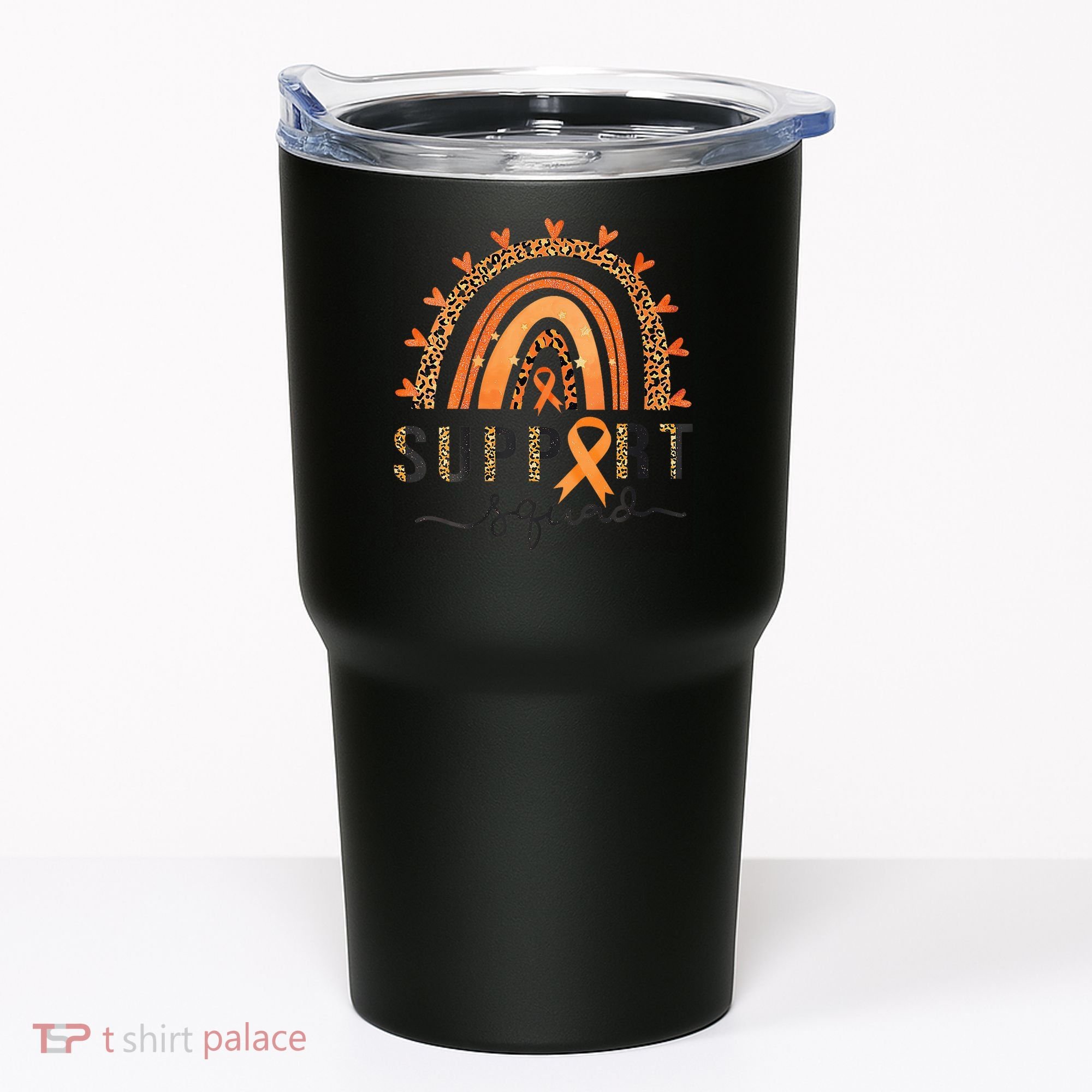 Support Squad Multiple Sclerosis Awareness Leopard Orange Tumbler