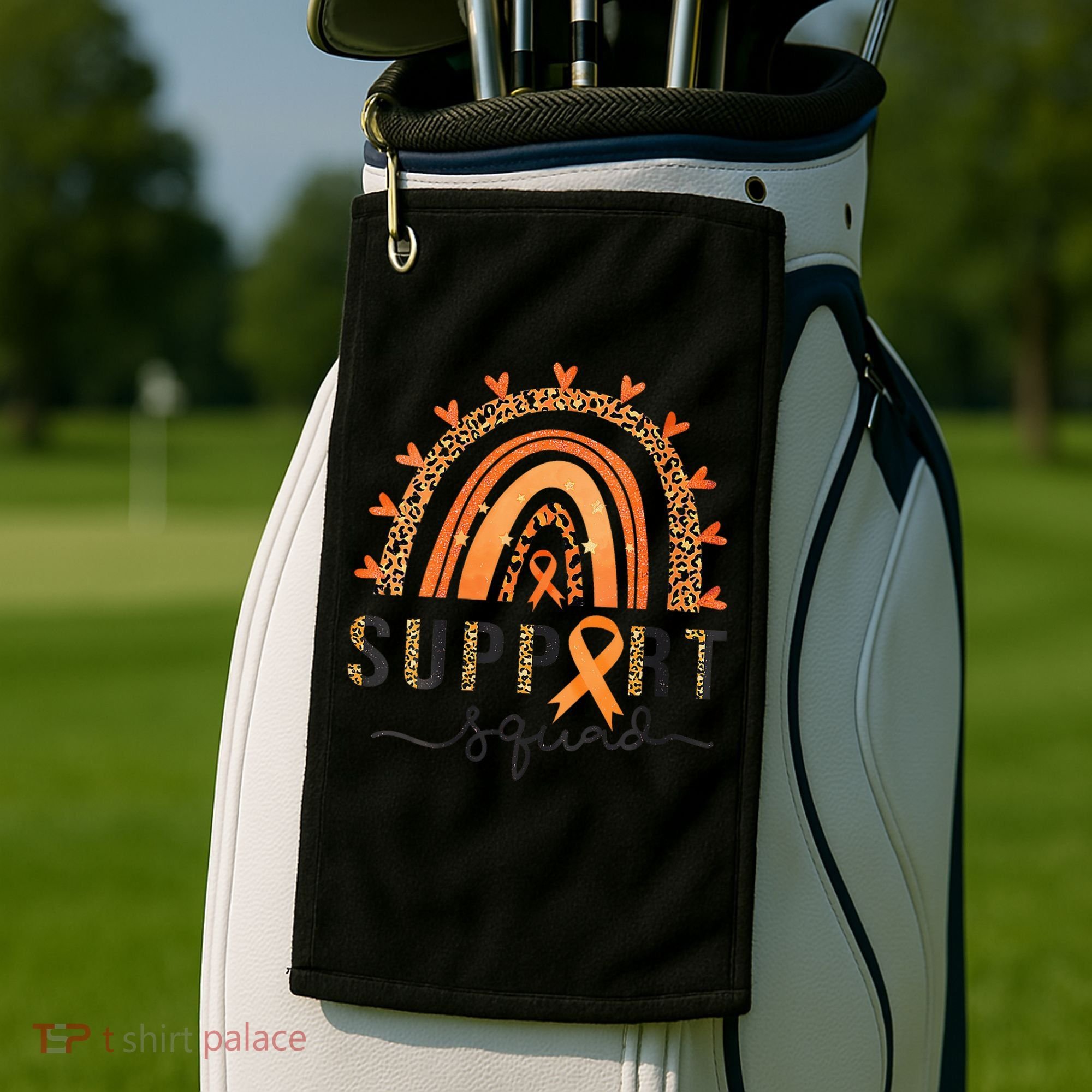 Support Squad Multiple Sclerosis Awareness Leopard Orange Golf Towel