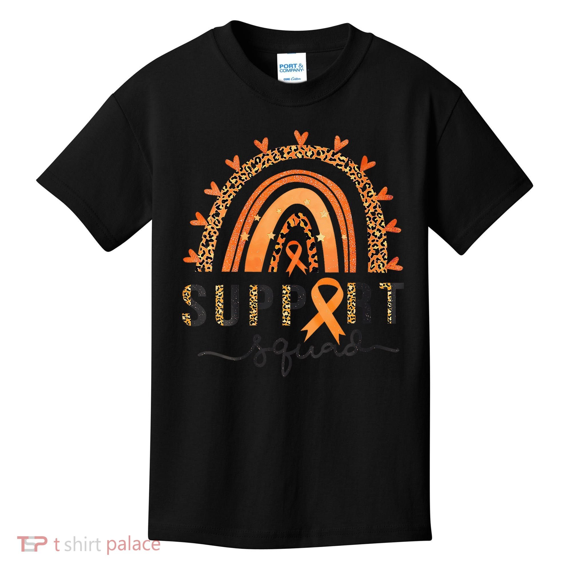 Support Squad Multiple Sclerosis Awareness Leopard Orange Kids T-Shirt