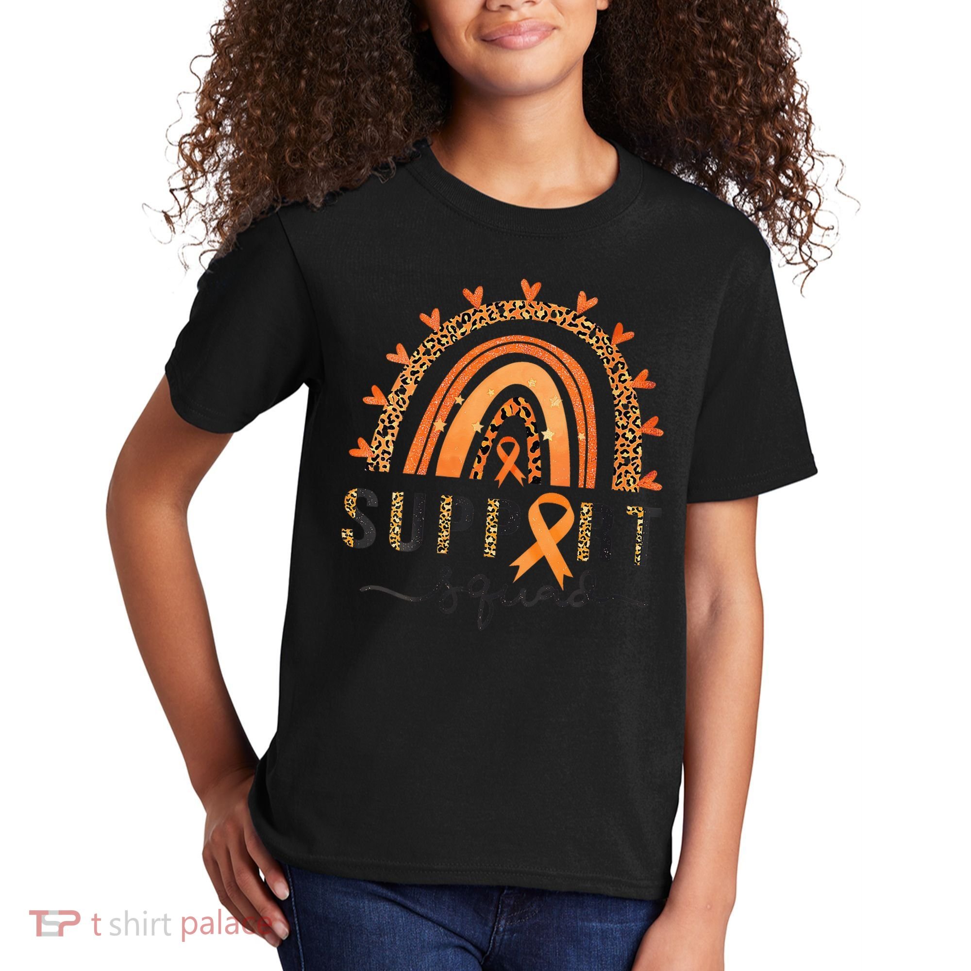 Support Squad Multiple Sclerosis Awareness Leopard Orange Kids T-Shirt