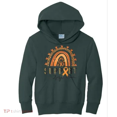 Support Squad Multiple Sclerosis Awareness Leopard Orange Kids Hoodie