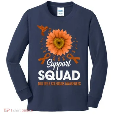 Support Squad Multiple Sclerosis Awareness Sunflower Kids Long Sleeve Shirt