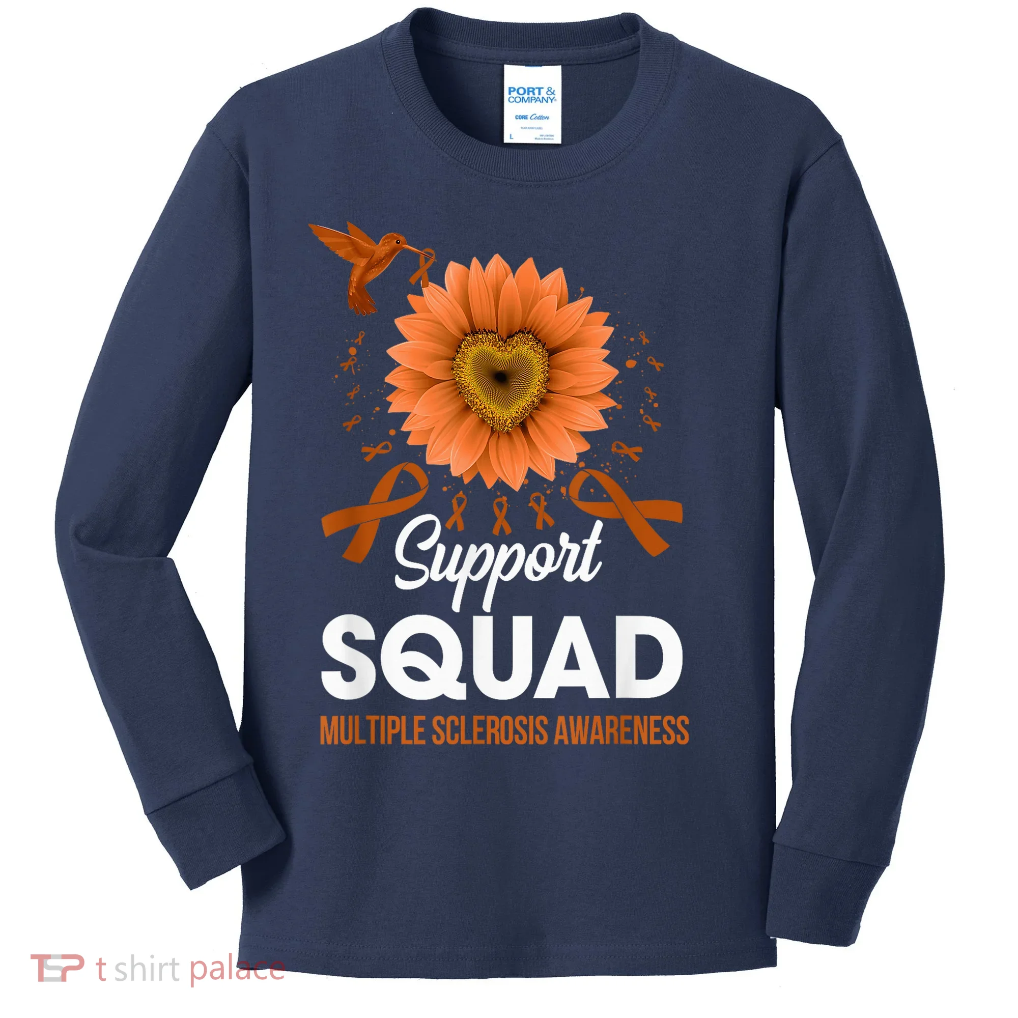 Support Squad Multiple Sclerosis Awareness Sunflower Kids Long Sleeve Shirt