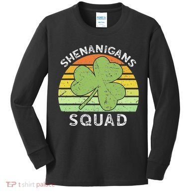 Shenanigans Squad Matching Vintage St Patricks Day Group Fun Kids Long Sleeve Shirt