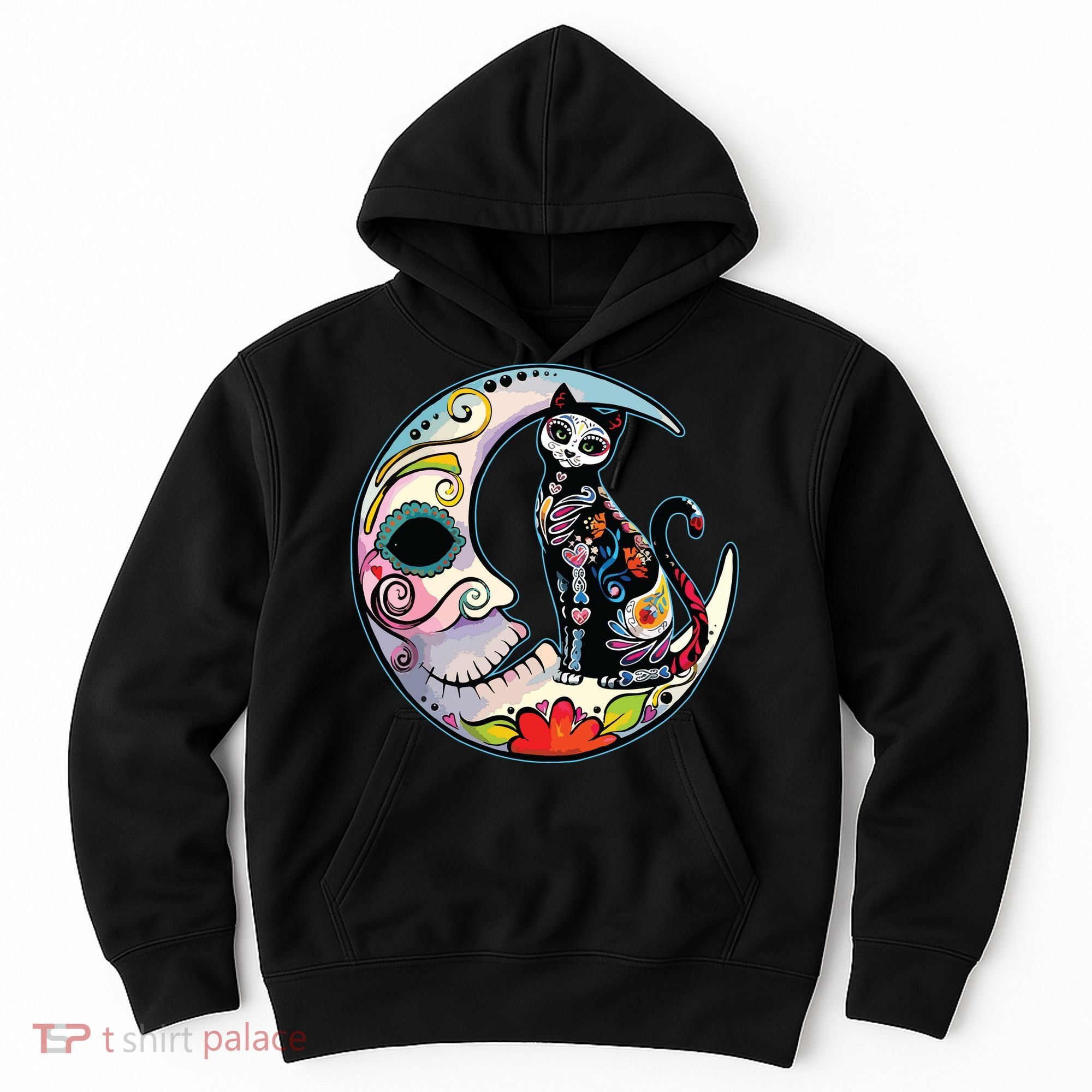 Sugar Skull Moon Cat Mexican Day Of Dead Dia De Los Muertos Hoodie