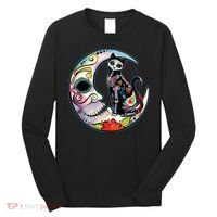 Sugar Skull Moon Cat Mexican Day Of Dead Dia De Los Muertos Long Sleeve Shirt thumb 0