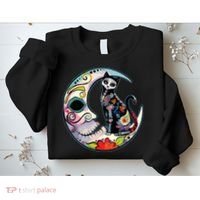 Sugar Skull Moon Cat Mexican Day Of Dead Dia De Los Muertos Sweatshirt thumb 2