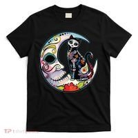 Sugar Skull Moon Cat Mexican Day Of Dead Dia De Los Muertos T-Shirt thumb 0