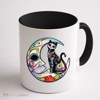 Sugar Skull Moon Cat Mexican Day Of Dead Dia De Los Muertos Coffee Mug thumb 1