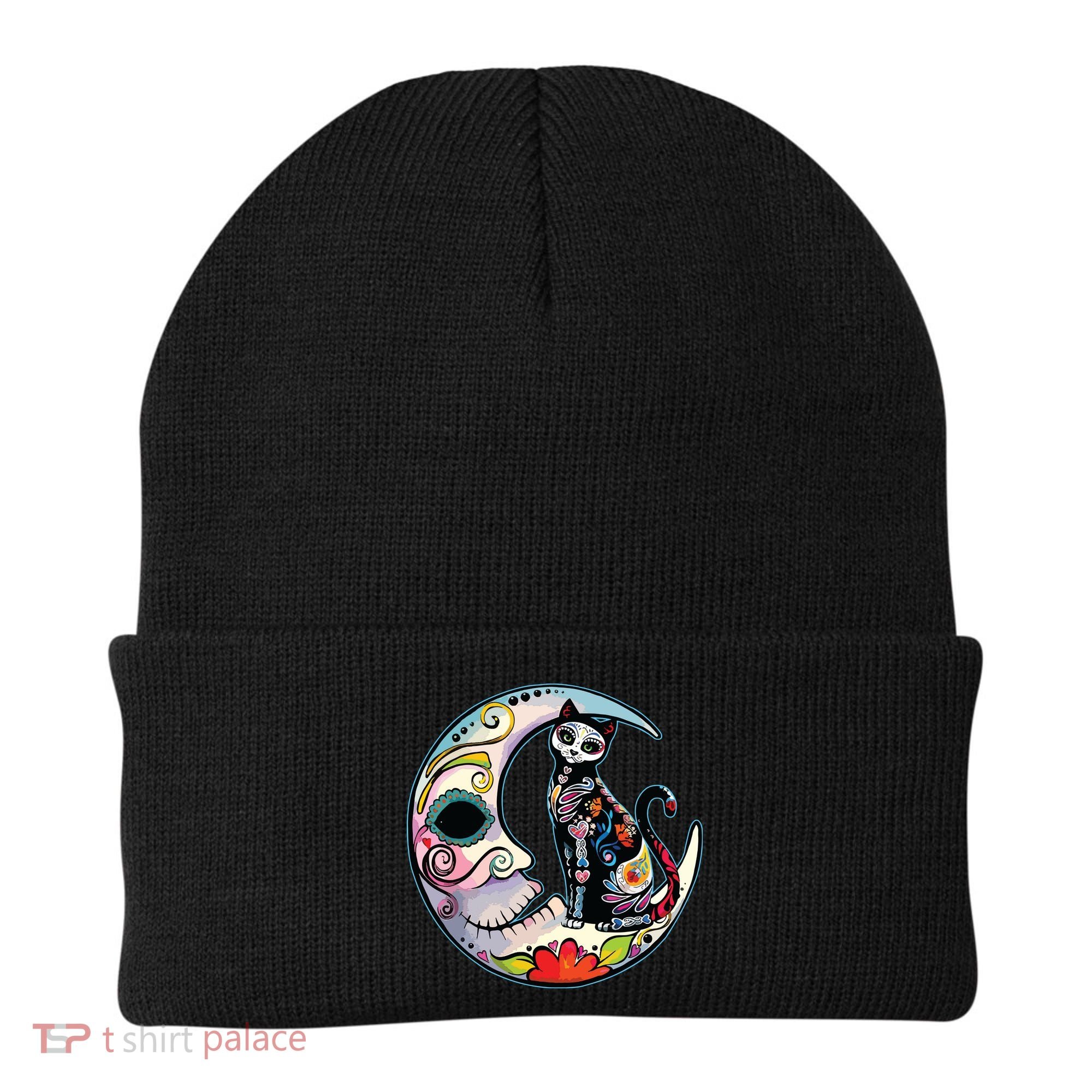 Sugar Skull Moon Cat Mexican Day Of Dead Dia De Los Muertos Beanie