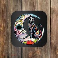 Sugar Skull Moon Cat Mexican Day Of Dead Dia De Los Muertos Coaster thumb 0
