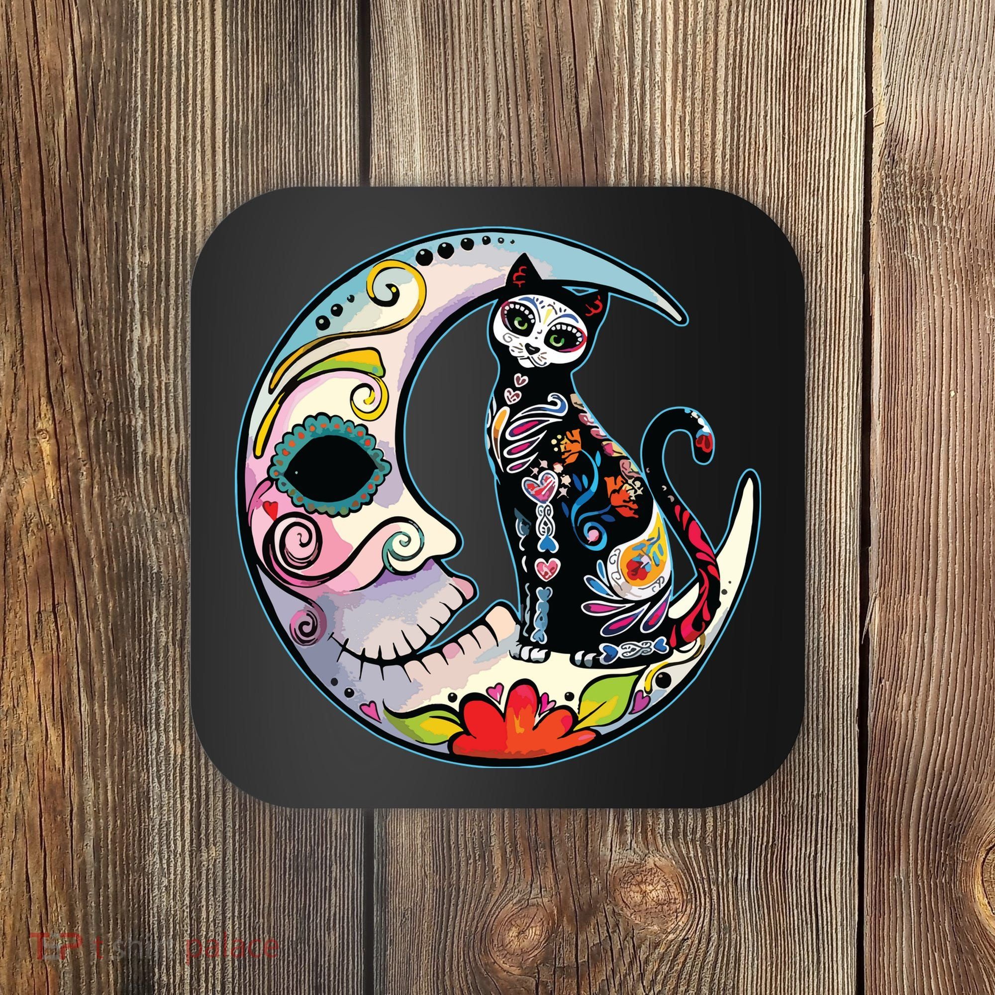Sugar Skull Moon Cat Mexican Day Of Dead Dia De Los Muertos Coaster