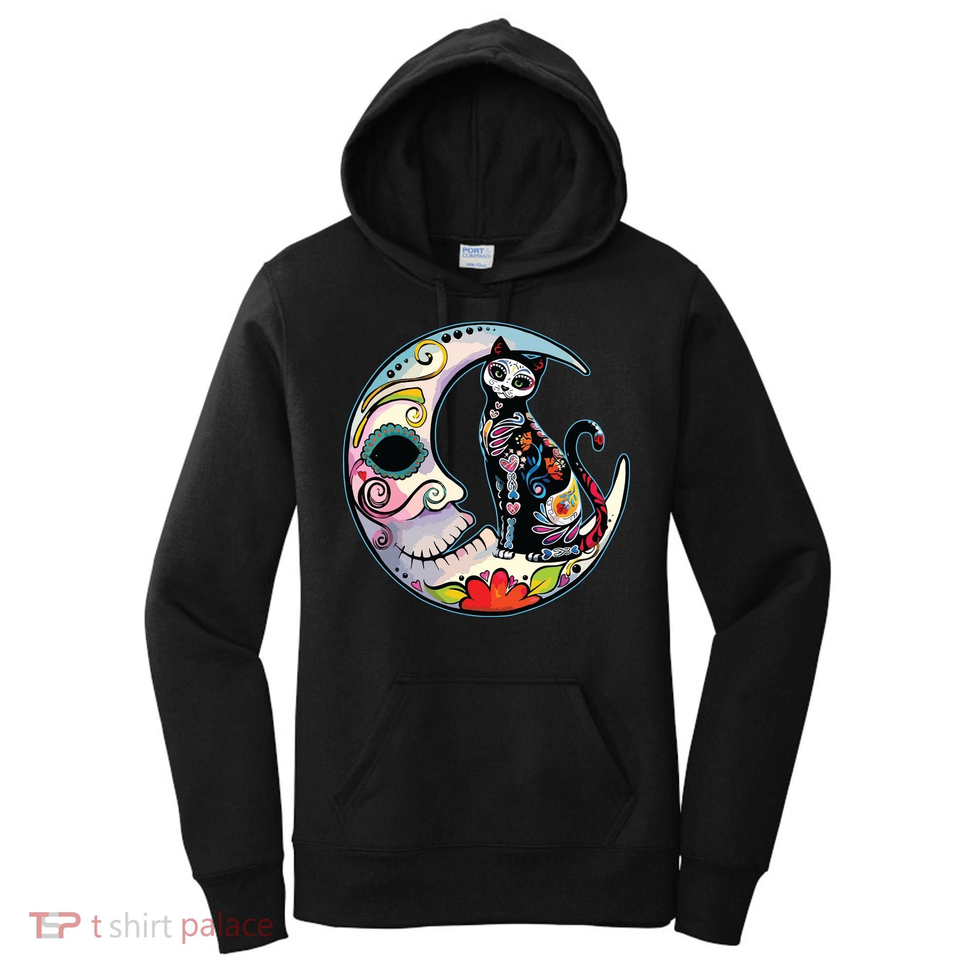 Sugar Skull Moon Cat Mexican Day Of Dead Dia De Los Muertos Women's Hoodie