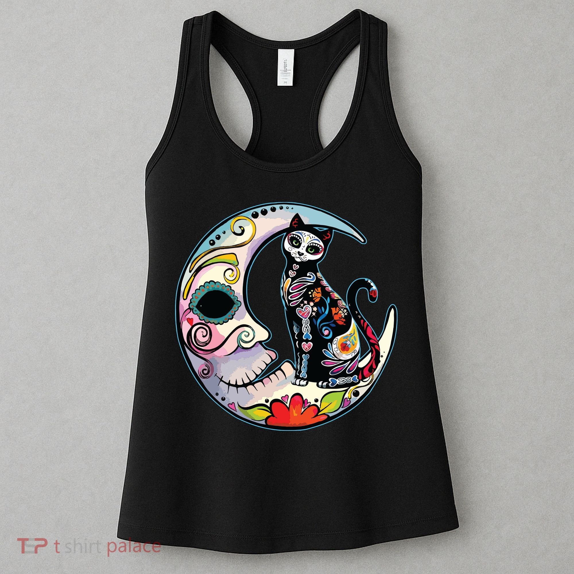 Sugar Skull Moon Cat Mexican Day Of Dead Dia De Los Muertos Women's Tank Top