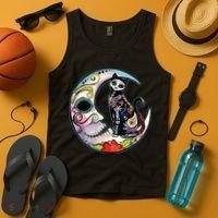 Sugar Skull Moon Cat Mexican Day Of Dead Dia De Los Muertos Tank Top thumb 4