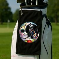 Sugar Skull Moon Cat Mexican Day Of Dead Dia De Los Muertos Golf Towel thumb 2