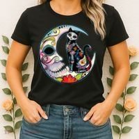 Sugar Skull Moon Cat Mexican Day Of Dead Dia De Los Muertos Women's T-Shirt thumb 2
