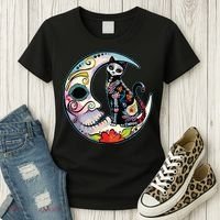 Sugar Skull Moon Cat Mexican Day Of Dead Dia De Los Muertos Women's T-Shirt thumb 3
