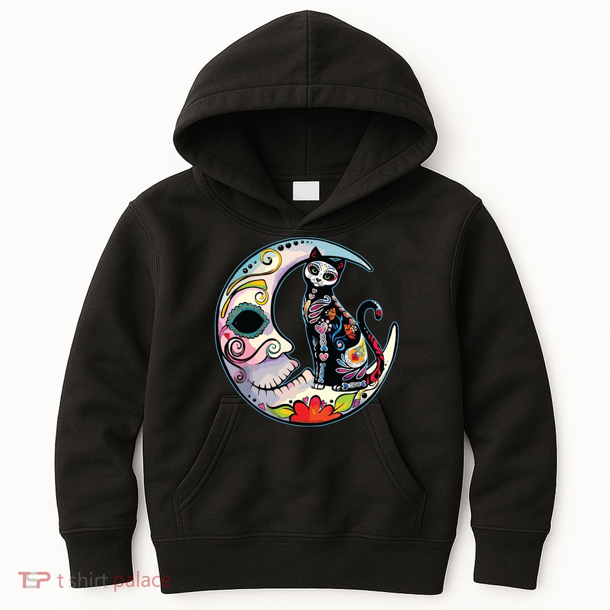 Sugar Skull Moon Cat Mexican Day Of Dead Dia De Los Muertos Kids Hoodie