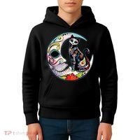 Sugar Skull Moon Cat Mexican Day Of Dead Dia De Los Muertos Kids Hoodie thumb 4