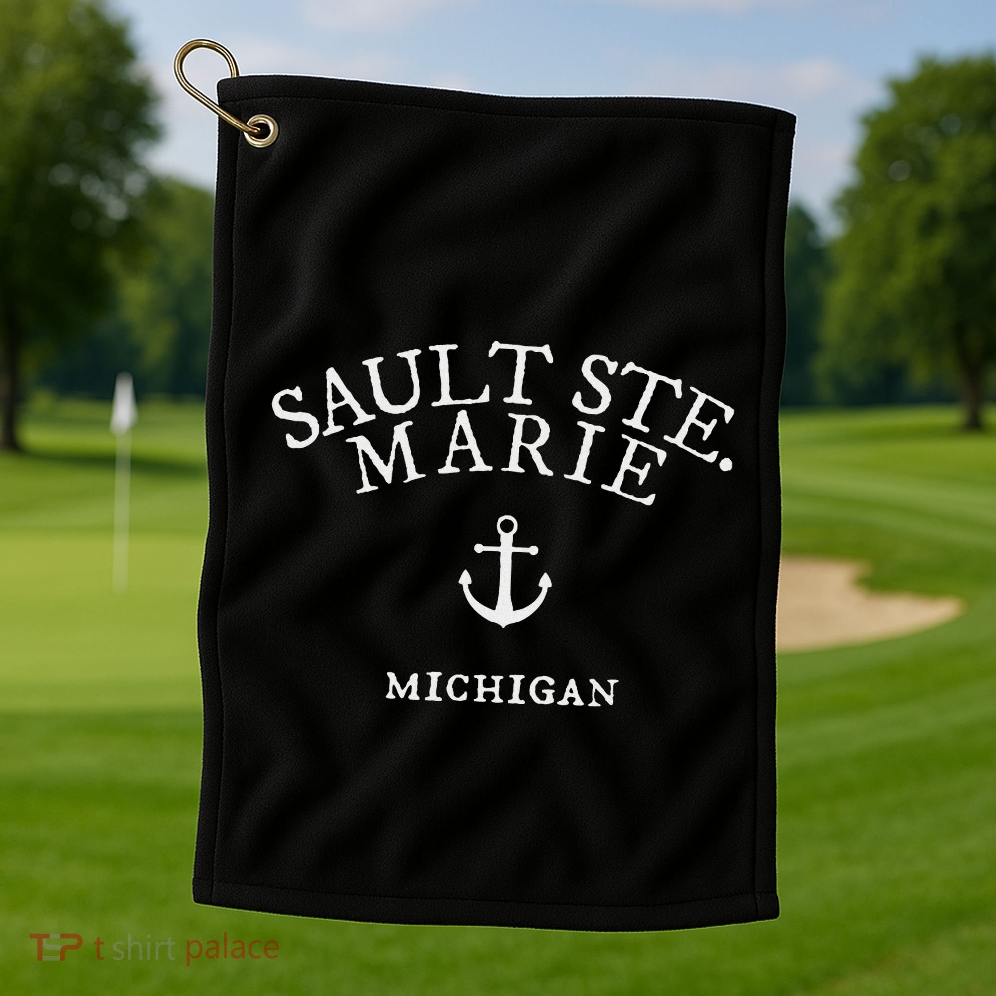 Sault Ste. Marie Michigan Nautical Ocean Golf Towel