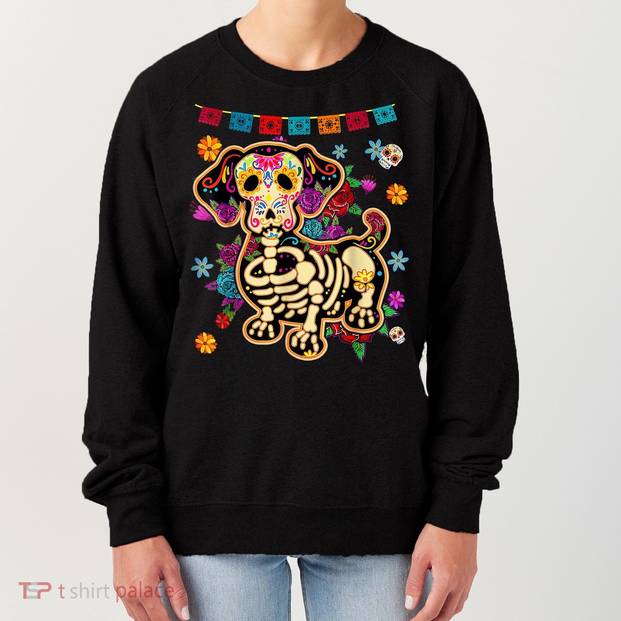 Sugar Skull Mexican Dachshund Bone Halloween Day Of Dead Women's Sweatshirt