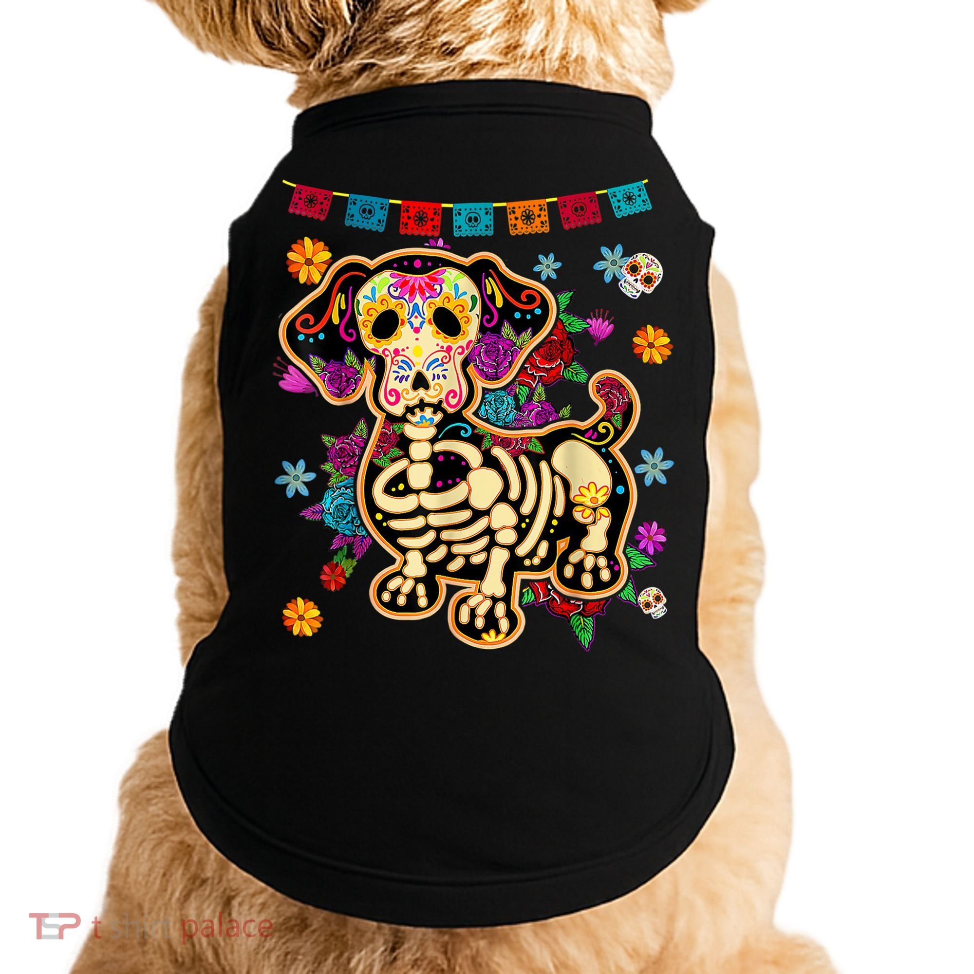 Sugar Skull Mexican Dachshund Bone Halloween Day Of Dead Doggie Tank