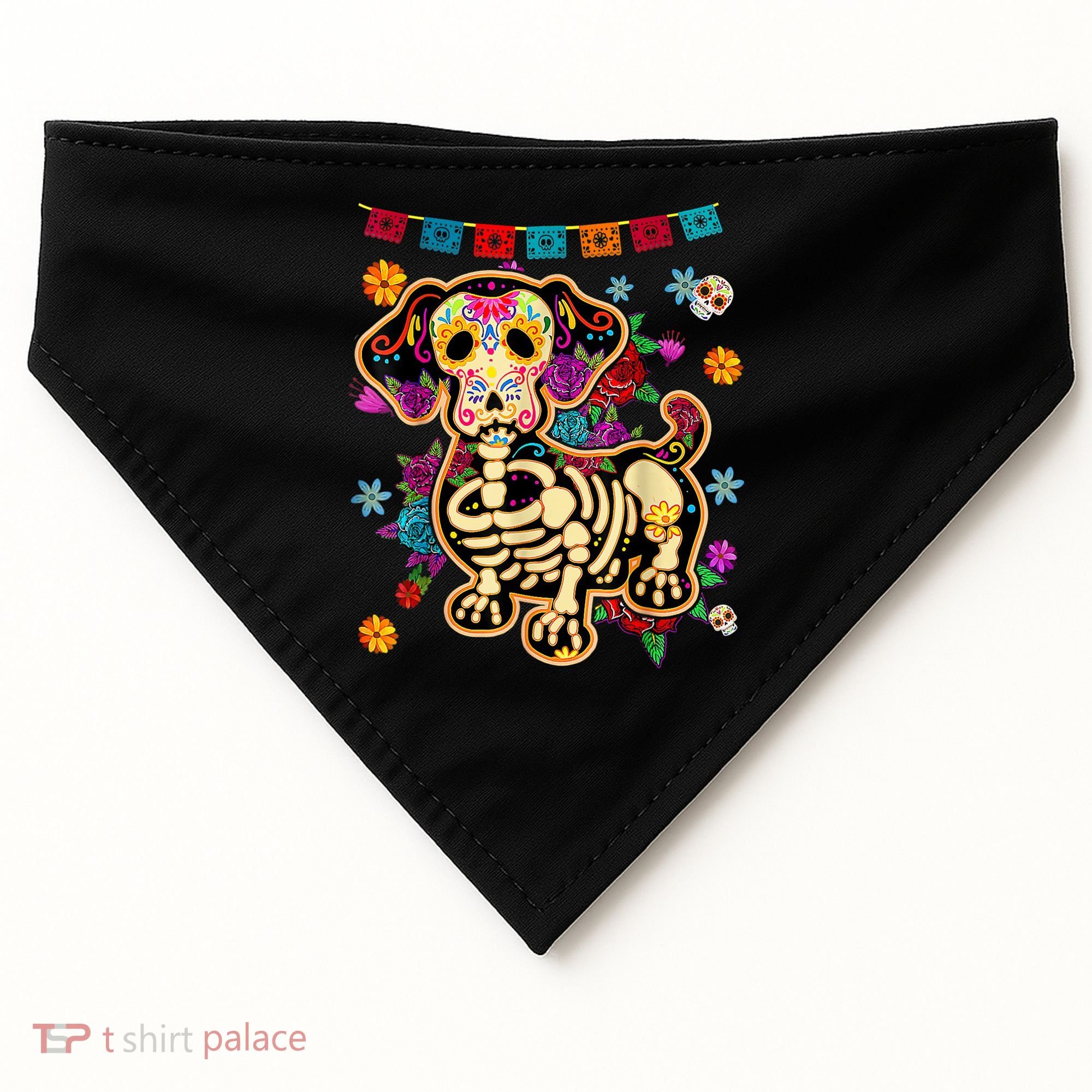 Sugar Skull Mexican Dachshund Bone Halloween Day Of Dead USA-Made Doggie Bandana