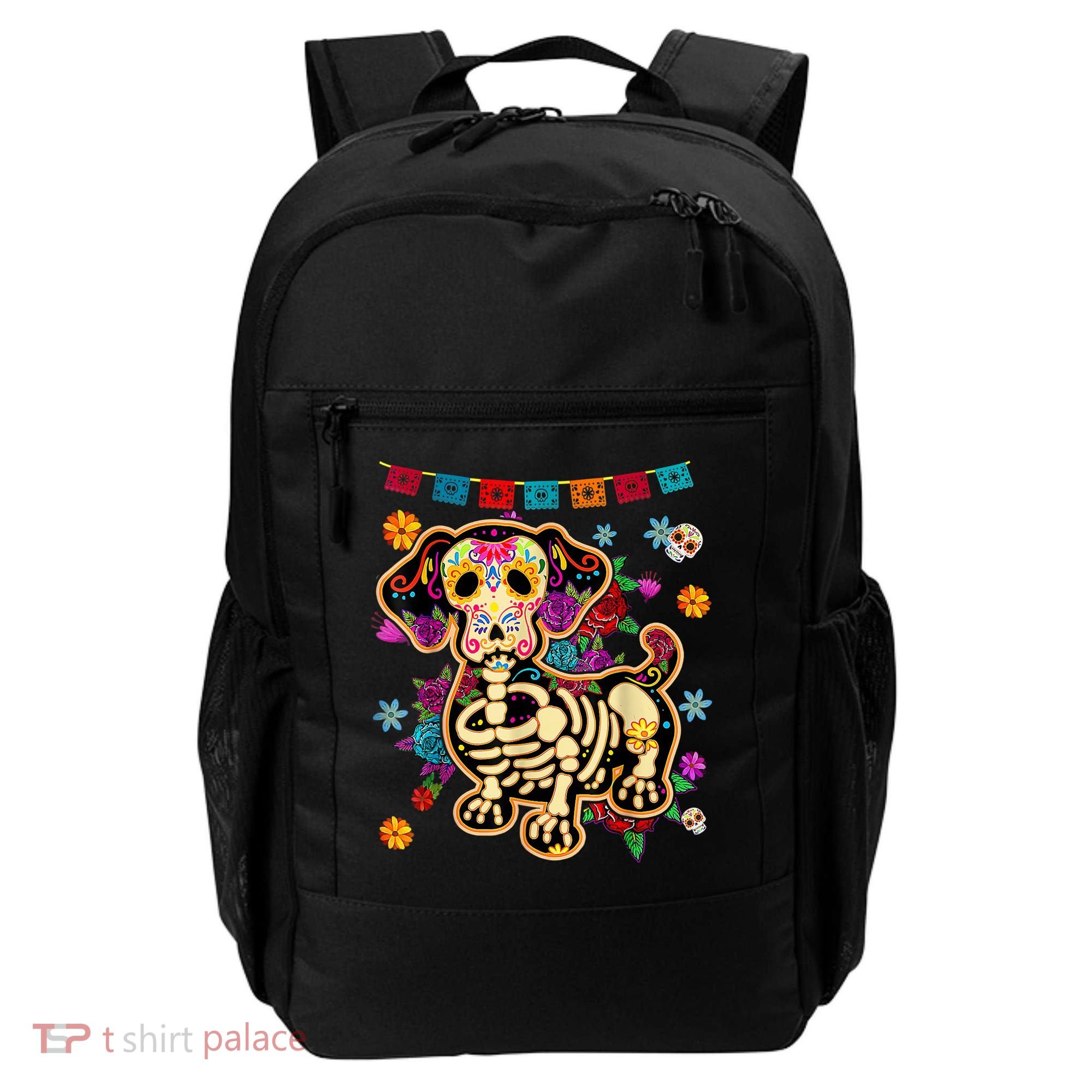 Sugar Skull Mexican Dachshund Bone Halloween Day Of Dead Backpack